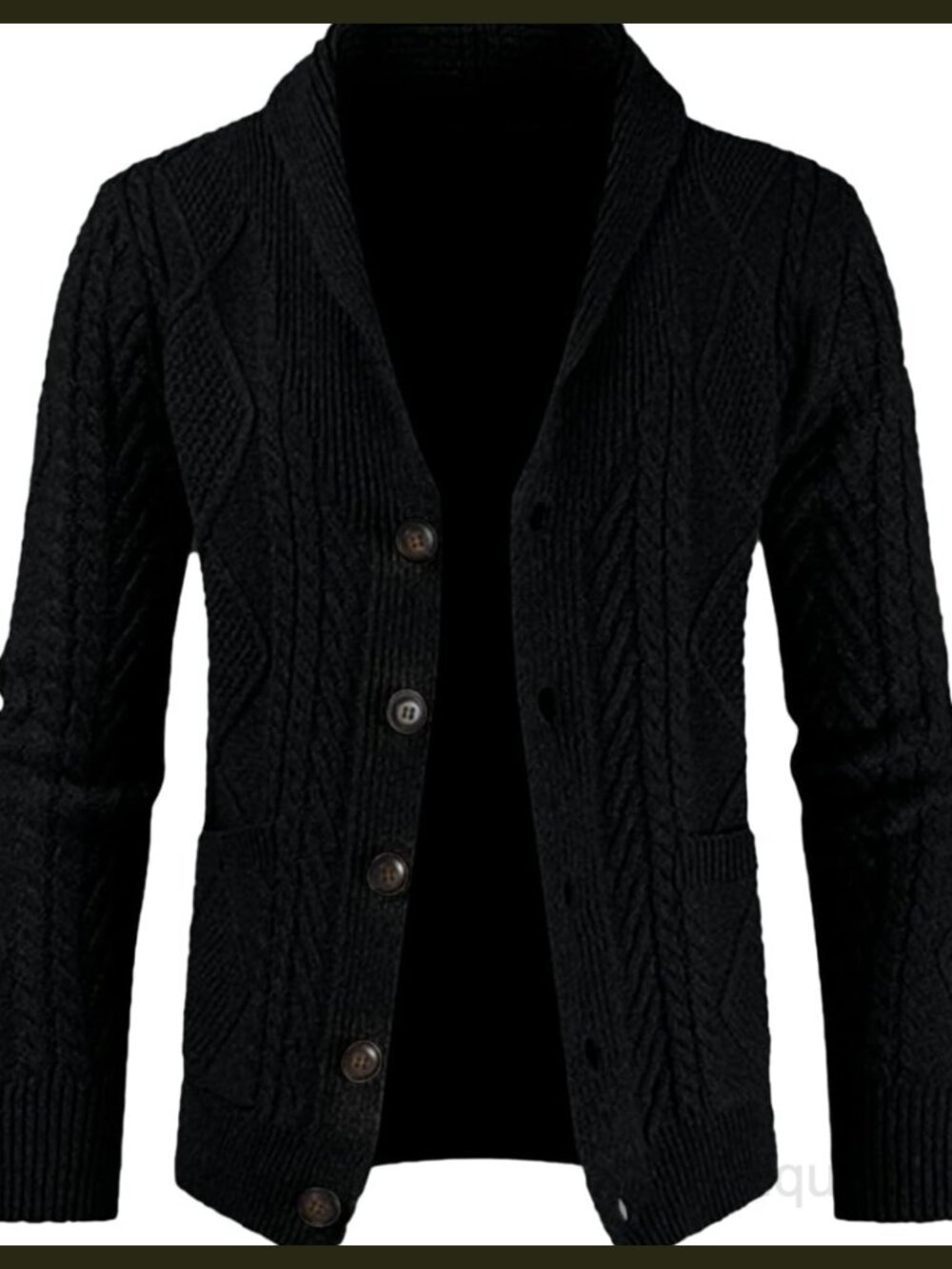 Mens Shawl Collar Cable Knit Button Cardigan Sweater with Pockets